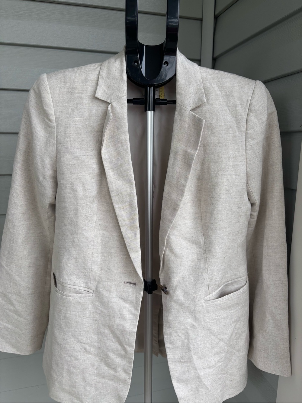 LOFT Womens Size 0 Linen Blend Blazer Oatmeal Beige One Button Career Jacket - Picture 2 of 5